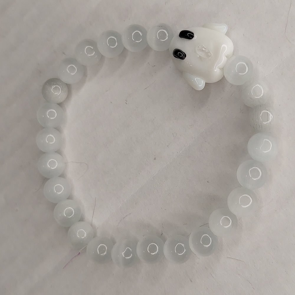 Selenite stone 8mm with Ghost glass bead bracelet
